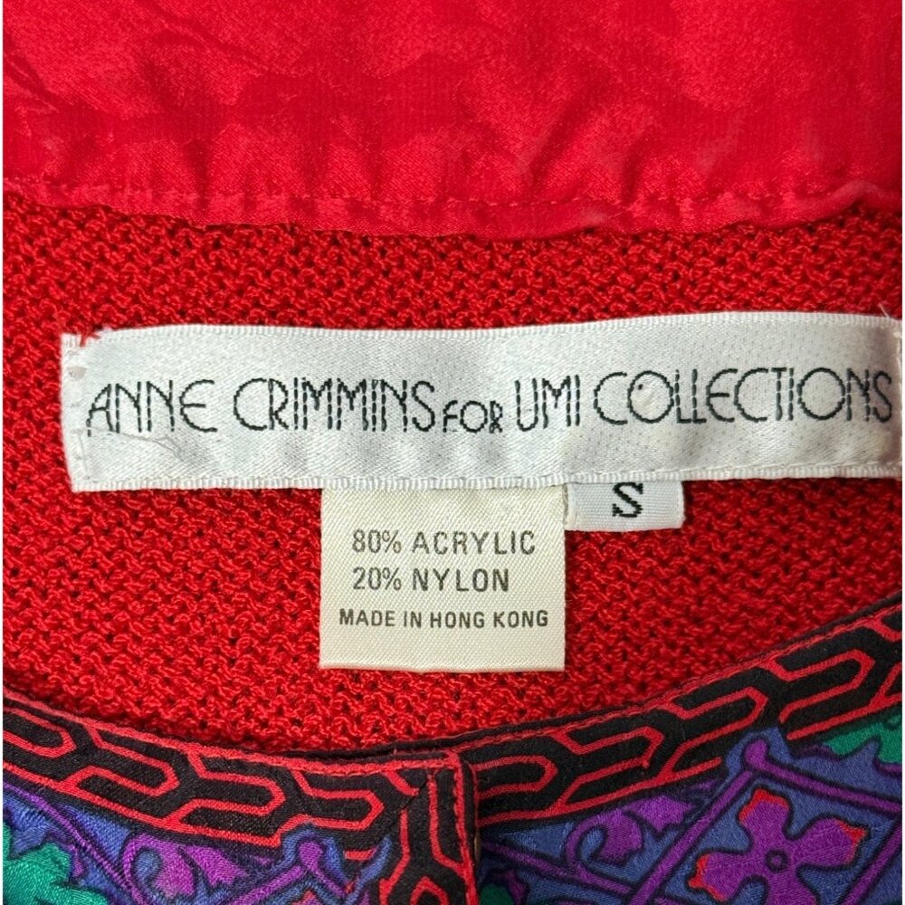 Anne Crimmins Umi Collections Size S Red Knit Top Cardigan Embroidered Vintage - Picture 4 of 8